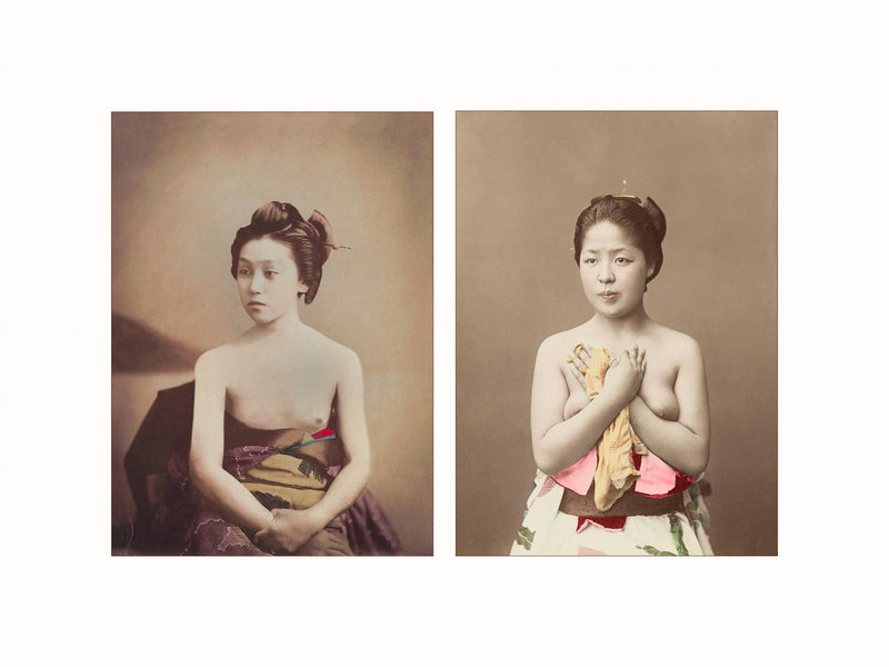 Portraits of Topless Young Women, Japan, c1870-1890 - diptych