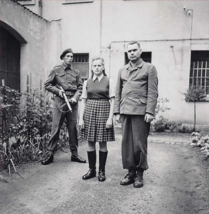 The Beast of Belsen Josef Kramer, commandant of the Bergen-Belsen and Auschwitz-Birkenau Concentration camps and Irma Grese awaiting trial. Both were convicted of war crimes and sentenced to death.