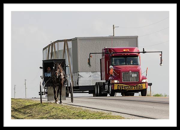 An Amish and a Massive Truck / Art Photo - Framed Print