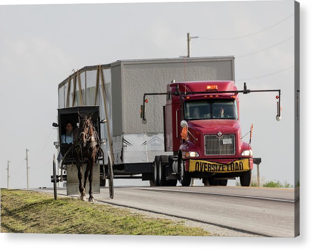 An Amish and a Massive Truck / Art Photo - Acrylic Print