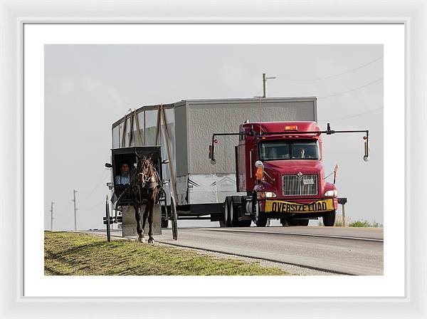 An Amish and a Massive Truck / Art Photo - Framed Print