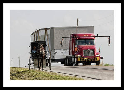 An Amish and a Massive Truck / Art Photo - Framed Print