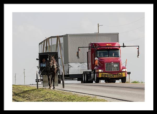 An Amish and a Massive Truck / Art Photo - Framed Print