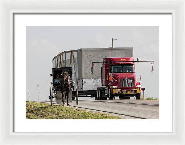 An Amish and a Massive Truck / Art Photo - Framed Print