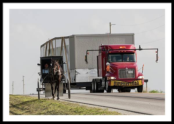 An Amish and a Massive Truck / Art Photo - Framed Print