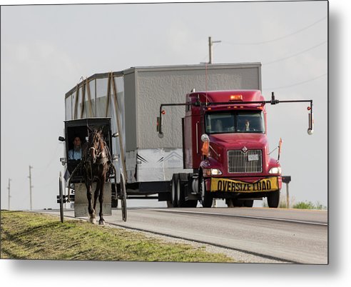 An Amish and a Massive Truck / Art Photo - Metal Print