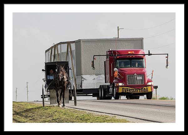 An Amish and a Massive Truck / Art Photo - Framed Print