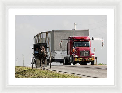 An Amish and a Massive Truck / Art Photo - Framed Print