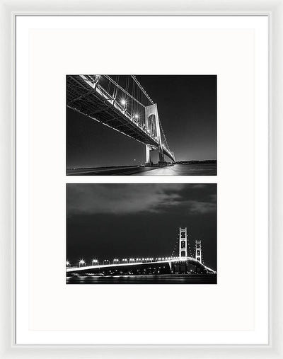 Bridges, Night - diptych / Art Photo - Framed Print