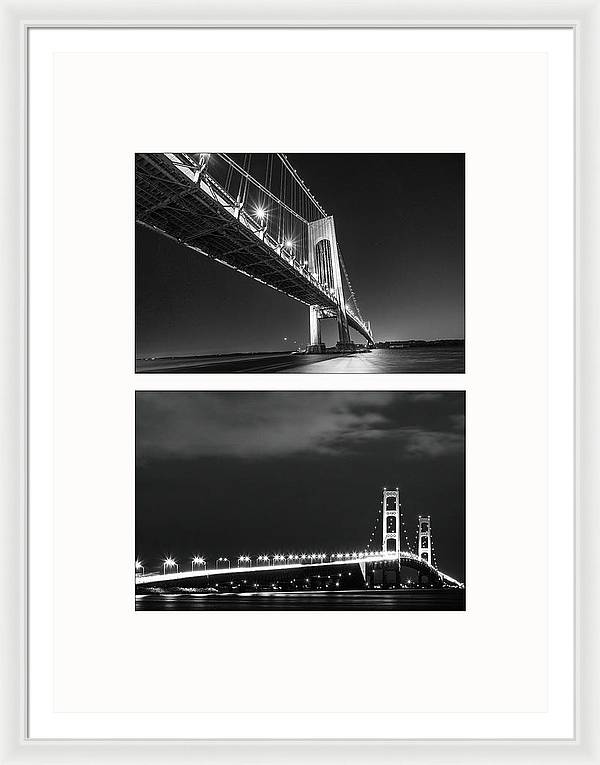 Bridges, Night - diptych / Art Photo - Framed Print