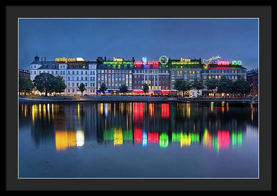 Cityscape and Skyline by the Copenhagen Lakes, Denmark / Art Photo - Framed Print