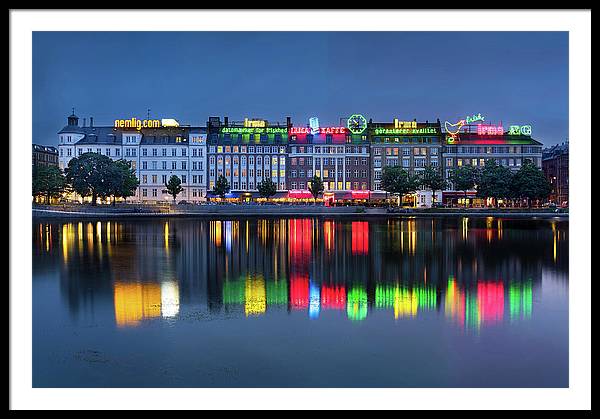 Cityscape and Skyline by the Copenhagen Lakes, Denmark / Art Photo - Framed Print