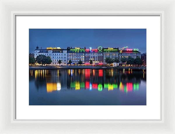 Cityscape and Skyline by the Copenhagen Lakes, Denmark / Art Photo - Framed Print