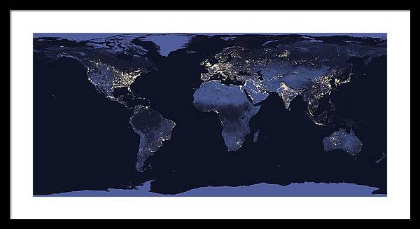 Composite Image of the Earth at Night / Art Photo - Framed Print