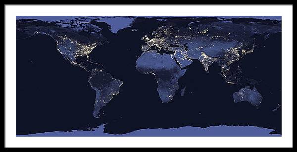 Composite Image of the Earth at Night / Art Photo - Framed Print