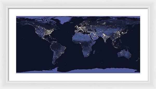 Composite Image of the Earth at Night / Art Photo - Framed Print