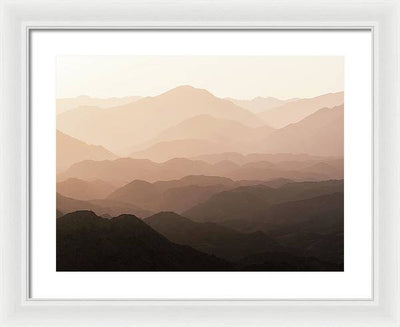 Mountains of Wadi Shawka at Sunrise, Al Hajar Mountain Range, United Arab Emirates / Art Photo - Framed Print