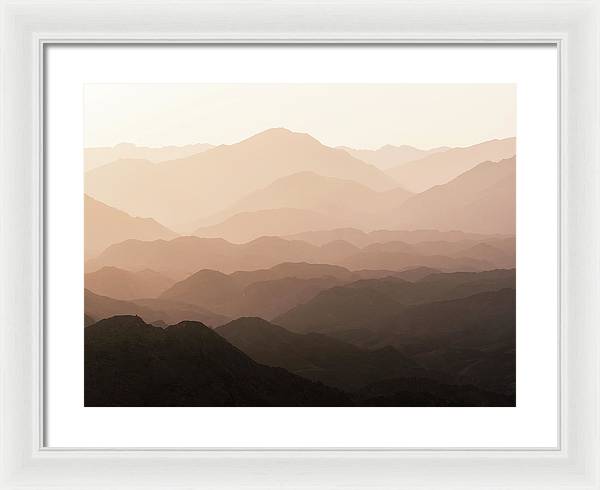 Mountains of Wadi Shawka at Sunrise, Al Hajar Mountain Range, United Arab Emirates / Art Photo - Framed Print