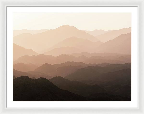 Mountains of Wadi Shawka at Sunrise, Al Hajar Mountain Range, United Arab Emirates / Art Photo - Framed Print