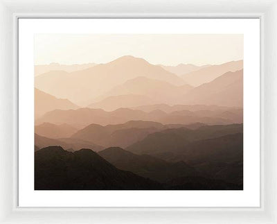 Mountains of Wadi Shawka at Sunrise, Al Hajar Mountain Range, United Arab Emirates / Art Photo - Framed Print