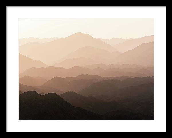 Mountains of Wadi Shawka at Sunrise, Al Hajar Mountain Range, United Arab Emirates / Art Photo - Framed Print