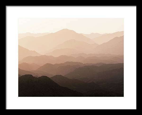 Mountains of Wadi Shawka at Sunrise, Al Hajar Mountain Range, United Arab Emirates / Art Photo - Framed Print