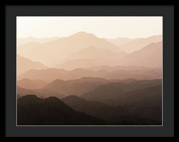 Mountains of Wadi Shawka at Sunrise, Al Hajar Mountain Range, United Arab Emirates / Art Photo - Framed Print