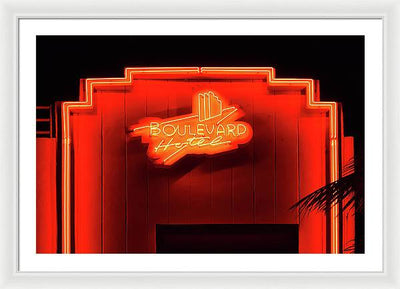 Neon sign of the Boulevard Hotel, Miami / Art Photo - Framed Print