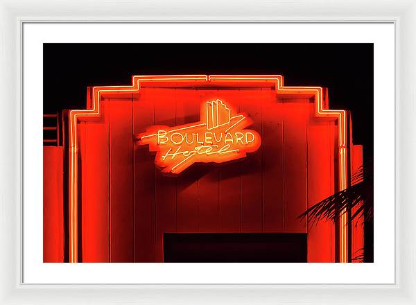 Neon sign of the Boulevard Hotel, Miami / Art Photo - Framed Print