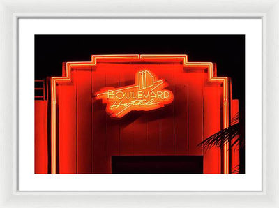 Neon sign of the Boulevard Hotel, Miami / Art Photo - Framed Print