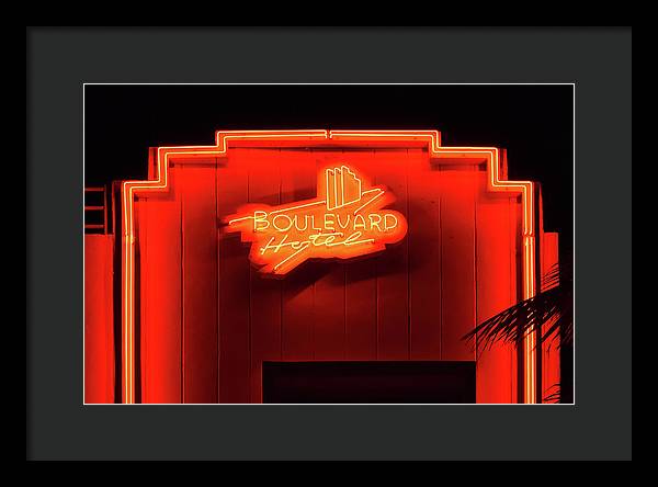 Neon sign of the Boulevard Hotel, Miami / Art Photo - Framed Print