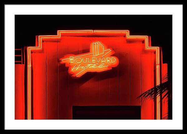 Neon sign of the Boulevard Hotel, Miami / Art Photo - Framed Print