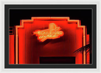 Neon sign of the Boulevard Hotel, Miami / Art Photo - Framed Print