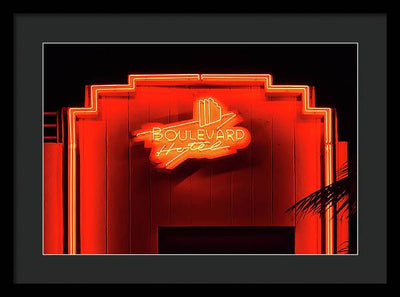 Neon sign of the Boulevard Hotel, Miami / Art Photo - Framed Print