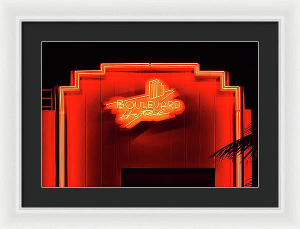 Neon sign of the Boulevard Hotel, Miami / Art Photo - Framed Print