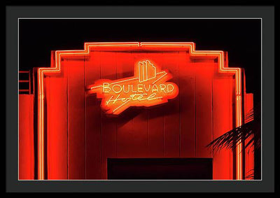 Neon sign of the Boulevard Hotel, Miami / Art Photo - Framed Print