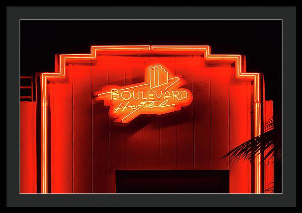 Neon sign of the Boulevard Hotel, Miami / Art Photo - Framed Print