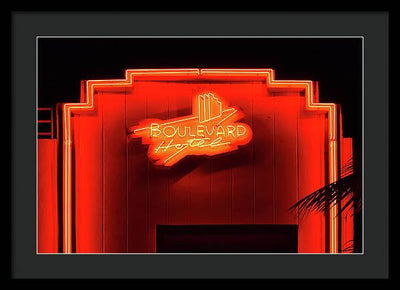 Neon sign of the Boulevard Hotel, Miami / Art Photo - Framed Print