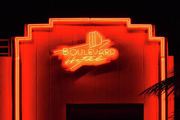 Neon sign of the Boulevard Hotel, Miami / Art Photo - Art Print