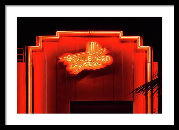 Neon sign of the Boulevard Hotel, Miami / Art Photo - Framed Print