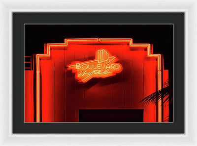 Neon sign of the Boulevard Hotel, Miami / Art Photo - Framed Print