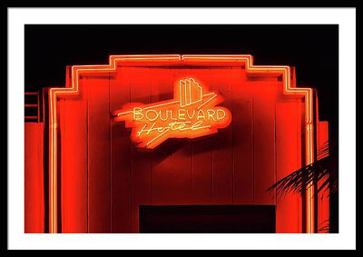 Neon sign of the Boulevard Hotel, Miami / Art Photo - Framed Print