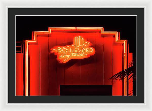 Neon sign of the Boulevard Hotel, Miami / Art Photo - Framed Print