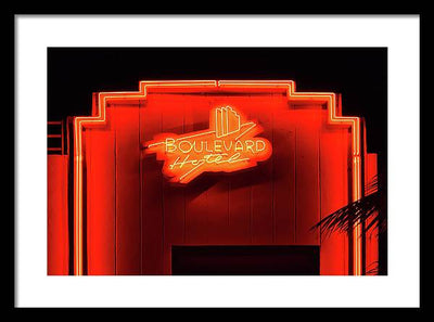 Neon sign of the Boulevard Hotel, Miami / Art Photo - Framed Print