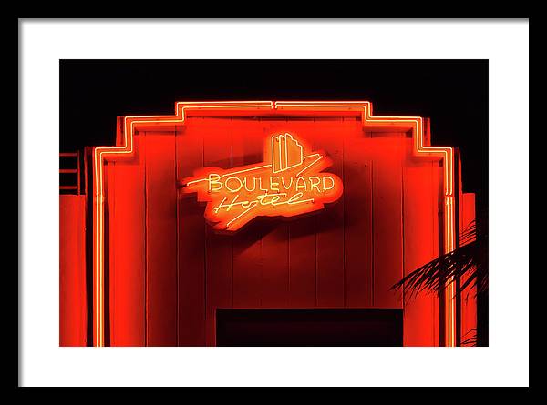 Neon sign of the Boulevard Hotel, Miami / Art Photo - Framed Print