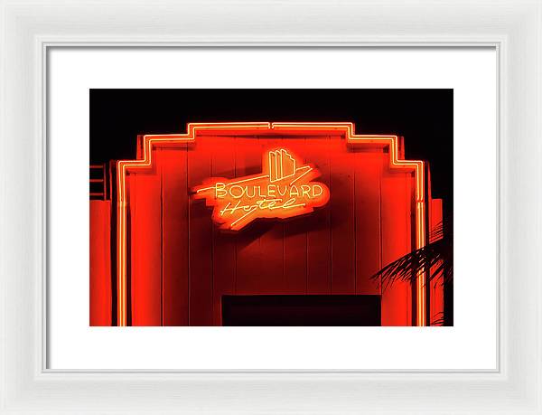 Neon sign of the Boulevard Hotel, Miami / Art Photo - Framed Print