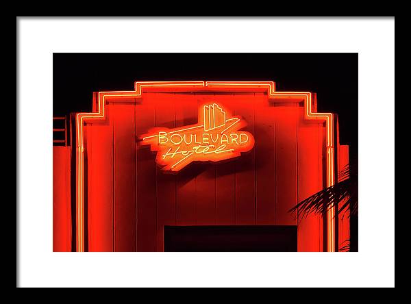 Neon sign of the Boulevard Hotel, Miami / Art Photo - Framed Print