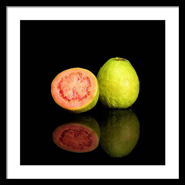 Red Guava Psidium Guajava on a Black Background / Art Photo - Framed Print