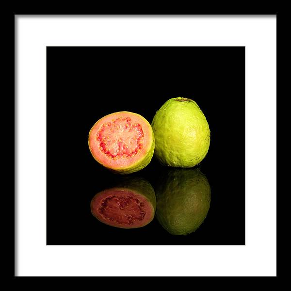 Red Guava Psidium Guajava on a Black Background / Art Photo - Framed Print