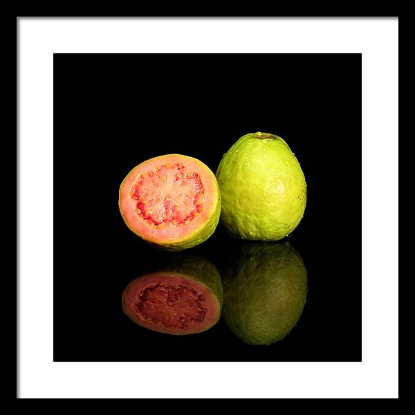 Red Guava Psidium Guajava on a Black Background / Art Photo - Framed Print